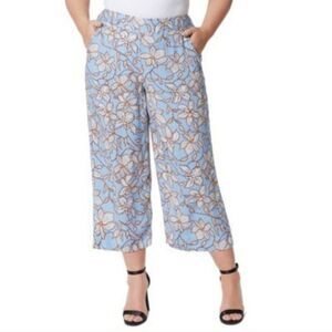 Jessica Simpson Womens Blue and White Floral Wide Leg Cropped Pants sz 3X